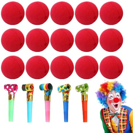 HABNI 15 Stück Clownsnasen Rot Mit 5 Tröten Aus Schaumstoff Cosplay Nasen Kostüm Clown Nase Rote Nase Clown Nase Perfekt Für Kinderschminke Partys Karneval Fasching Zirkus Lustige Nasen