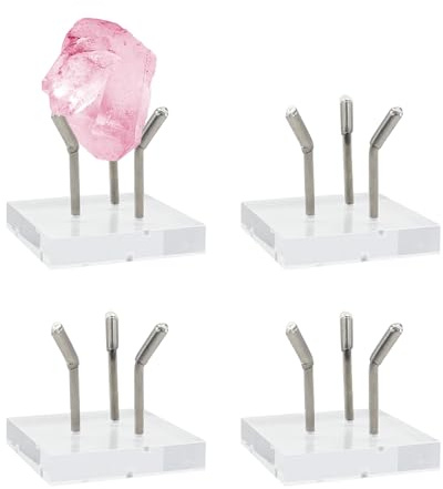 4 Pcs Rock Display Stand, Acrylic Display Stands for Crystal,Mineral Stand | Clear Crystal Heart Holder with 3 Metal Peg, Base for Crystals for Geodes Mineral Agate And Small Collectibles