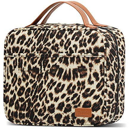 Kulturtasche zum Aufhängen große Reise Kulturbeutel zum Aufhängen Kosmetiktasche Make-up-Organizer mit 4 Fächern und 1 Stabilen Haken für Damen (Leopard)