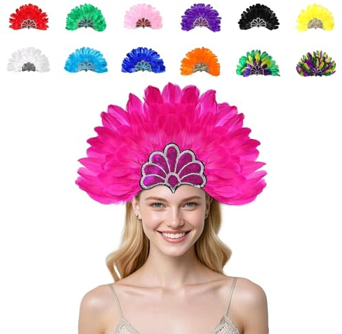 Generisch Karneval Damen Samba Kopfschmuck Federschmuck Faschingskostüme Fasching Mottoparty Federkopfschmuck Brasilien Feder Haarschmuck Frauen Karneval-Kopfschmuck mit Federn
