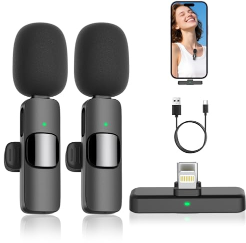 MAYBESTA Micrófono Lavalier inalámbrico para iPhone, iPad, Android, micrófono de solapa Bluetooth para grabación de video, mini micrófonos de clip para entrevista de podcast de YouTube en Tiktok
