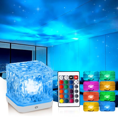 Sternenhimmel Projektor, 2026 Neu Aurora Lampe mit 16 Farbige Wasserwellen Und Fernbedienung, Wiederaufladbar Polarlicht Lampe für Kinderzimmer, Meditation, Dekoration, Nachtlicht, Party (1Pcs)