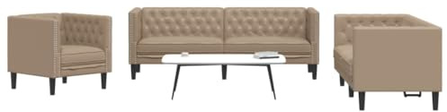 Runheo 3-TLG. Chesterfield-Sofa-Set, Cappuccino-Braun Kunstleder, Robustes Wohnzimmer-Möbel-Set für Komfort und Stil, Langlebige Polstergarnitur, Pflegeleicht