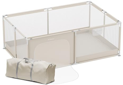Tulano Cozy 22 Laufstall Baby 120x180 cm mit Bodenmatte – Faltbarer | Spielbereich für Babys 6 bis 36 Monate – Atmungsaktiv – Sicher – Mit Tasche – Reise Laufgitter – Indoor Outdoor – Beige