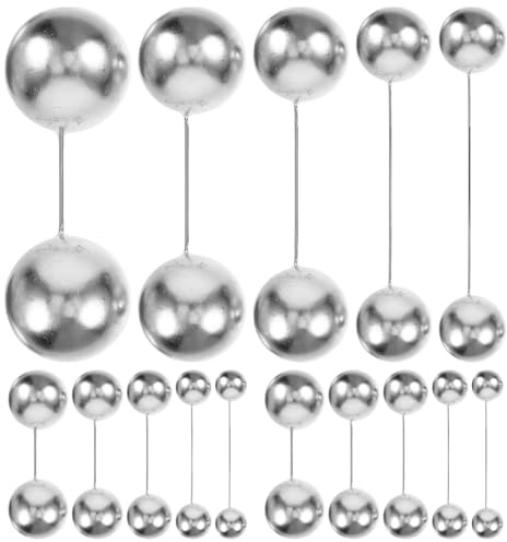 SUPVOX 108pcs Silver Edible Cake Balls Decoration Set Multi-size 1.5-4cm Mini Picks for Birthday Party Cupcake Dessert Toppers Cake Insert Accessories