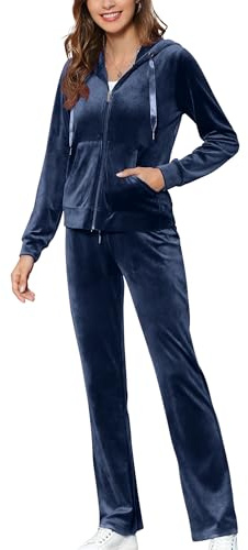 MessBebe Ensemble de survêtement 2 pièces en velours pour femme avec capuche et pantalon à manches longues
