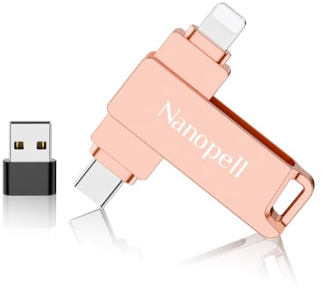 Nanopell 128 Go Clé USB pour lPhone, lPad，Android, PC et Tablette | 【Sans Application】Cle USB lPhone avec Boîtier Métallique Étanche, Clef USB lPhone pour Photos et Données.