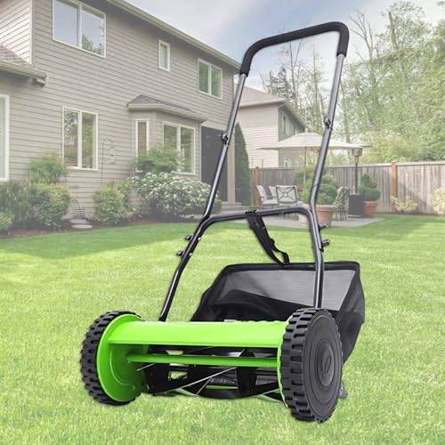 Rasaerba Manuale Ecologico Con Altezza Regolabile Da 17 a 33 Mm, Per Giardini Piccoli E Prati, Con Sacco Di Raccolta Da 18,5l, Facile Da Manovrare Con Ruote Antiscivolo(16in)