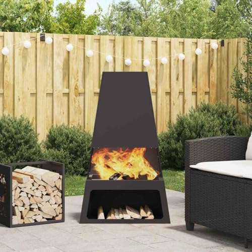 LoogCape Chimenea negra de 60 x 35 x 100 cm, de acero, resistente a la intemperie, duradera, ideal para jardín, terraza, eventos al aire libre, con alta capacidad de fuego, resistente al calor
