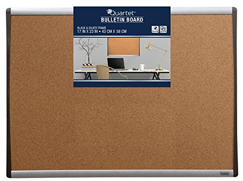 Quartet Cork Board, 17 x 23 Bulletin Board, Corkboard, Black/Silver Frame (79373)