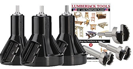 Lumberjack Tools Tenon Cutter Kit for Log Furniture, 1 & 1.5 & 2 Cutters & Forstner Bits, Commercial Series Powder Coated Aluminum, 1/2 Shank, Dual Blades Creates Tapered Shoulder Profile,USA Made