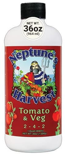 Neptune’s Harvest Organic Tomato & Vegetable Plant Fertilizer (2-4-2) - Liquid Plant Food w/Fresh Fish, Seaweed, Molasses, Yucca Extract, & Humic Acids - for Vegetable Garden (Quart (Single))
