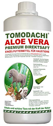 Tomodachi Aloe Vera Hund, Barf Zusatz, Nahrungsergänzung Hund, Futterzusatz, reines Naturprodukt ohne Chemie, Aloe Vera Premium Direktsaft aus dem Innengel frischer AloeVera Pflanzen, 1L Flasche