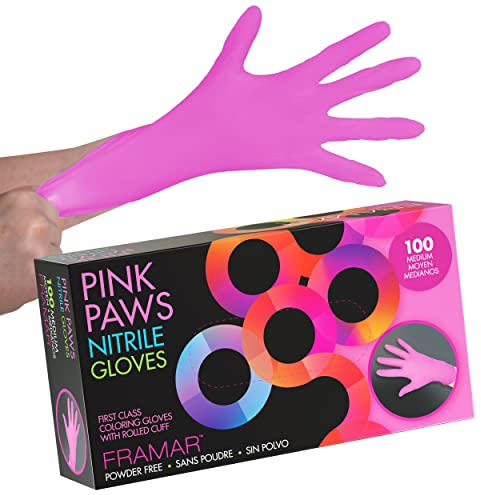 FRAMAR Pink Gloves Disposable Medium – Powder Free Nitrile, Latex Free Gloves Medium Disposable For Hair Dye, Tattoo, Cleaning – Extra Durable and Resistant – 100 Pack