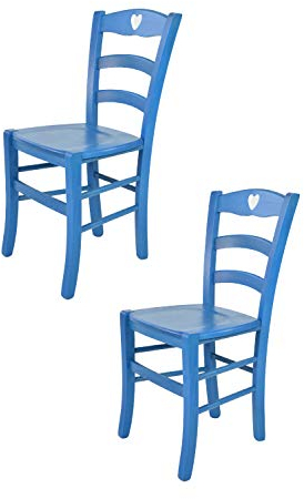 t m c s Tommychairs - 2er Set Stühle Cuore für Küche und Esszimmer, Robuste Struktur aus Buchenholz, in Anilinfarbe Blau lackiert und Sitzfläche aus Holz
