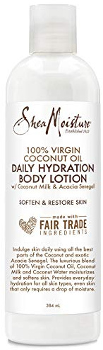 Shea Moisture 100% Virgin Coconut Oil Daily Hydration Body Lotion mit Kokosmilch und Akazie Senegal, zum Aufweichen und Wiederherstellen 384 ml