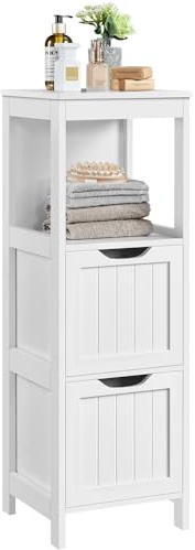 Yaheetech Meuble Rangement Salle de Bain 30 x 30 x 89 cm Blanc | Colonne Salle de Bain, Armoire Toilette avec à 2 Tiroirs et 1 Compartiment Ouvert, pour Salle de Bain, Salon, Cuisine