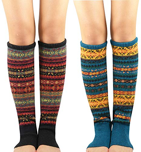 Durio Stulpen Damen Lange Winter Beinwärmer Gestrickt Verdicken Beinstulpen Böhmen Schwarz u. Blau