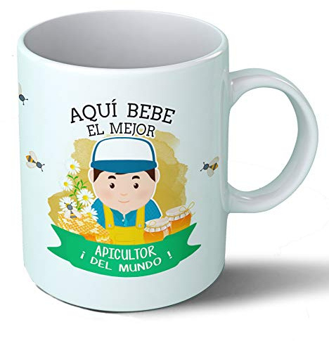 Planetacase - Taza Apicultor - Regalo Original - Cerámica 330 mL - Taza Desayuno Apta para Microondas y Lavavajillas - Apicultura Miel - Resistente a Lavados