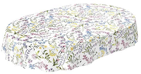 ANRO Wachstuch Tischdecke abwaschbar Wachstuchtischdecke Wachstischdecke Blumenmotiv Weiß Oval wasserabweisend Gartentischdecke Meterware pflegeleicht Lotuseffekt 200x140cm