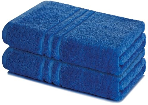 Lavea® 2er Set Saunatuch 80×200 cm - Royalblau | 100% Baumwolle – Großes Saunatuch für Damen & Herren, saugstarkes Frottiertuch, weich, waschbar, Frottierserie Elena