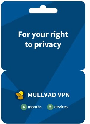 Mullvad VPN | 6 månader för 5 enheter | VPN-tjänst utan loggning | Skydda din integritet