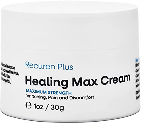 Recuren Plus Dermatitis Eczema Psoriasis Cream, Max Strength for Athletes Foot, Jock Itch, Urticaria, Rash, Rosacea, Acne, Ultimate Anti-Itch Solution 30g (1 Pack)
