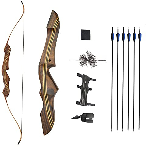 SHARROW 60 Zoll Takedown Recurvebogen Set 20-35 Lbs Zielscheibe BogenschießEn Jagdbogen Pfeil Und Bogen Erwachsene Sportbogen für Jagd Hunting Jugendliche DraußEn Spielzeug (Bogenset, 25Lbs)