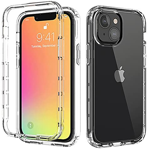ESTH® Funda Transparente para iPhone 13 Mini, Protector Antigolpes de 360 Grados, Carcasa de Silicona con PC Bumper, Sin Protector de Pantalla, Transparente