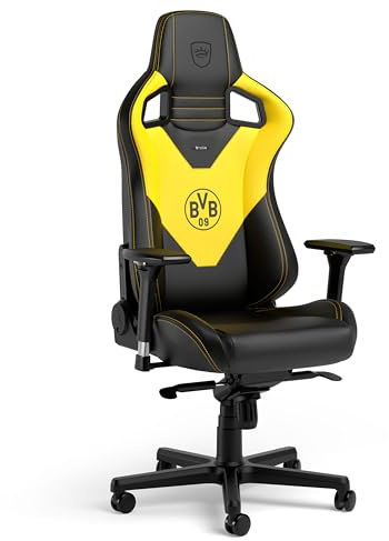 noblechairs Epic Gaming Stuhl, Bürostuhl Ergonomisch, Schreibtisch Stuhl, Kopf- und Lendenstütze, PU-Leder, Entwickelt für Nutzer bis 120 kg und 1,85 Meter Hoch, (Borussia Dortmund Edition)
