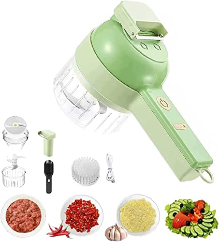 2022 Upgrade 4 in 1 Handheld Electric Vegetable Cutter Set,Multifunction Vegetable Fruit Slicer,Mini Electric Garlic Mud Masher,for Ginger,Chili,Fruits,Onions,Vegetable,etc