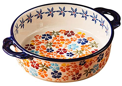 Lasagneform Stor djup, bakform med handtag, liten gryta for ugn Keramik, rund lasagnepanna Djup-safflor-950ml