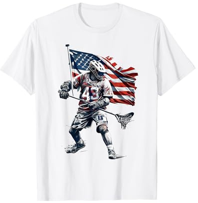 Lacrosse US Flag Lacrosse Player Helmet sticks men woman T-Shirt