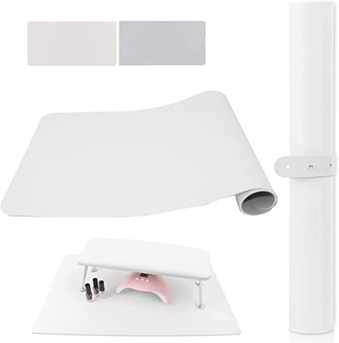 (MAT ONLY) White Nail Arm Rest Mat, AMOYUN Double-sided Nail Art Table Pad for Manicure Pillow Nail Cushion Soft Microfiber Leather Nail Mat Nail Desk Pad Nail Technician Accessories for Nail Salon