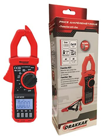 Mini pince ampèremétrique de poche Professionnel Antichoc Multimètre numérique Drakkar - SUPERSHOPE - Cat III AC 600A, écran LCD rétroéclairé, NCV et LINE, automatique, Testeur Electrique
