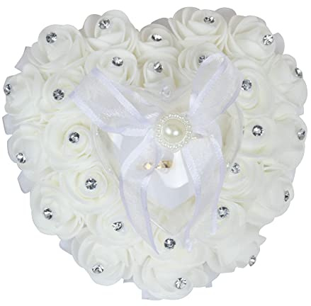 Hochzeit Ringkissen, Herzform Rosen Ringbox,Hochzeit Ring Kissen Heirat Paar Ring Halter Ring Bearer Kissen,Romantische herzförmig Ringhalter Ehering-Kissen Hochzeit Zeremonie Braut Ring Kissen Halter