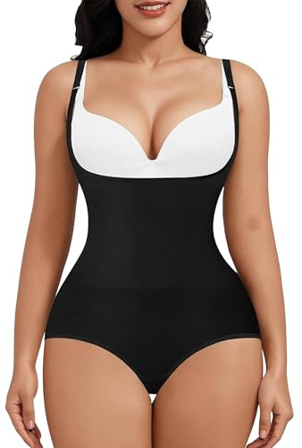 KUMAYES Shapewear Donna Body Snellente Contenitivo Donna Modellante Intimo Regolabile Invisibile Senza Soluzione di continuità(Nero,M-L)