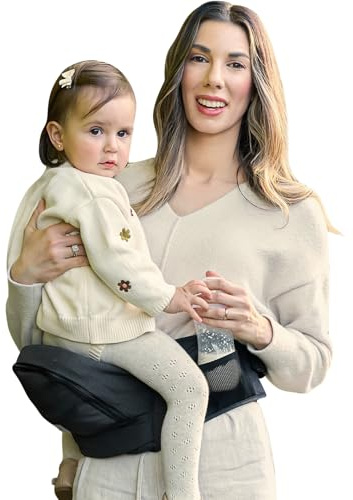 Grownsy Ultra-Comfy Baby Carrier with Hip Seat, Enhanced Safety, Hands-Free Support for Newborn to Toddler (0-50 lbs), Multiple Pockets, Ergonomic, Adjustable Waistband, Minimalist Design – Black