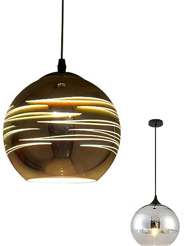 Modern Simple Globe Ceiling Hanging Lamp, Chrome Spherical Glass Pendant Light, 3d Colorful Glass Ball Lampshade, Kitchen Island Dining Room Bedroom Chandelier, Silver (Color : B, Size : 25X27CM/10X