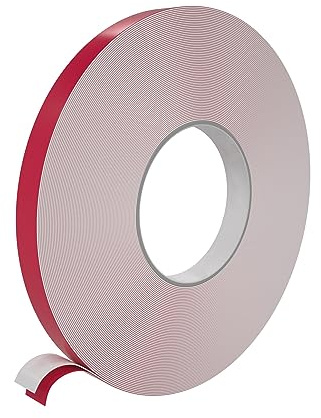 Wooden World - Double side Foam tape PE - White foam - 1 mm Thick 25 mm width and 50 m long - Red spacer