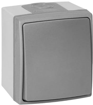 Miratic Interruptor Pared, Interruptor de Superficie, Interruptor Exterior Ideal para Uso Doméstico y Comercial - Seguro y Duradero IP55 Montaje en superficie Gris-Grafito (sin retroiluminación)