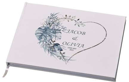 Wedding Guest Book Personalised With Blue Tropical Heart Theme