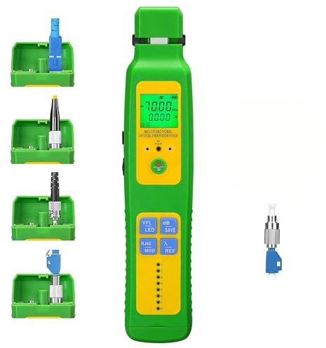 green A-507 Fiber optic identifier 5 in 1 Built in OFI OPM VFL LED RJ45 SC/FC/ST universal interface Optical power meter -70~+10dbm visual fault locator 10mw RJ45 test Cable identifier with LC adapter