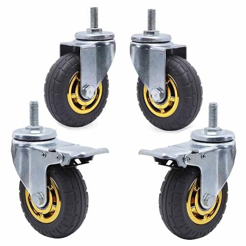 ZYBOWAYL Lenkrollen mit Gewinde M12, 75/100mm Schwerlast Transportrollen, Leise Schwenkrollen aus Gummi mit Bremse Keine Kratzer, für Möbel, Geräte Ausrüstung, 4 Stück (Size : 4inch/100mm)
