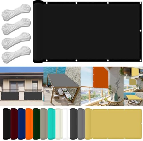 Sonnensegel mit Öse 0.5 x 4 m Windschutz Rechteck Sonnensegel Quadrat Uv-Schutz-Polyestergewebe mit Seil Beschattungsnetz für Pool Schwimmbad Und Gewächshaus, Schwarz