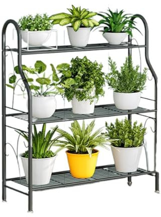 UHJKLA 3-stöckiger Metall-Pflanzenständer, Scrollwork-Design, für drinnen und draußen, Blumenregal, multifunktionales Pflanzenregal, Heimaufbewahrung, Organizer-Regal, großes FA
