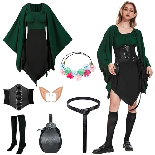 PORJDN Mittelalterliches Renaissance Kostüm für Damen | Renaissance Leder‑Gürteltasche Accessoire,Vintage Mittelalter Kleid Halloween Cosplay