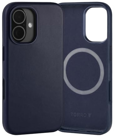 TORRO Case Compatible with iPhone 16 – Premium Leather MagSafe Compatible, Slim Bumper Case (Navy Blue)