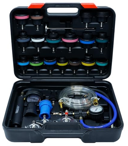 CCLIFE Radiador Probador de Presión 28pcs, Probador de Sistema de Enfriamiento, Probador Universal de Presión de Refrigerante, Sistema de Refrigeración Tester, Negro