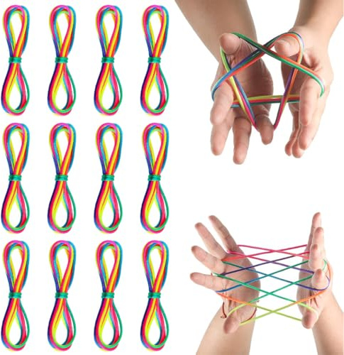 12 Stück Fingertwist,Fadenspiel Fingerspiel,Rainbow Rope,Fingerspiele Kinder,Regenbogen Schnur Finger,Flexibles Fadenspiele für Kinder, Ideal Als Kleines Geschenk,Länge 165cm